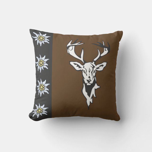 Deer Head Alpine Edelweiss American MoJo Pillow (Front)