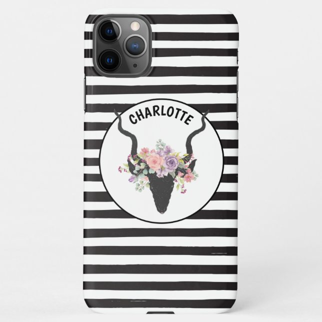 Deer head and roses personalised  iPhone case (Back)