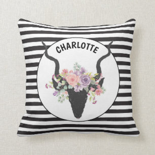 Deer head and roses personalised throw pillow