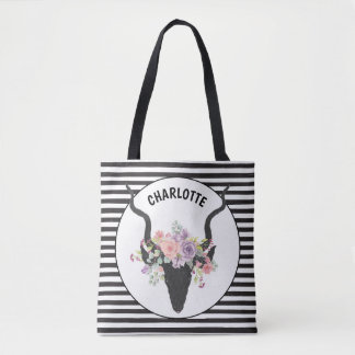 Deer head and roses personalised tote bag