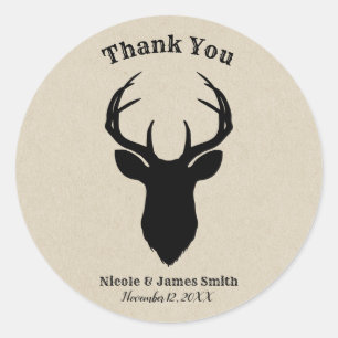 Deer Head Antlers Rustic Country Modern Favour Classic Round Sticker