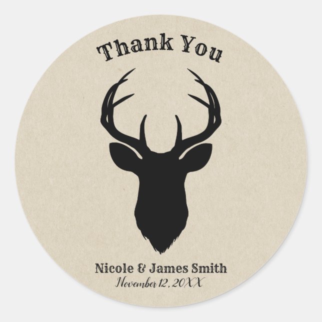 Deer Head Antlers Rustic Country Modern Favour Classic Round Sticker (Front)