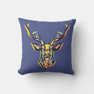 Deer head as a colorful picture in watercolor  throw pillow
