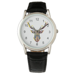 Deer head as a colorful picture in watercolor  watch