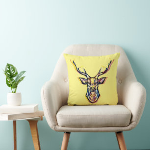 Deer head as a colourful picture in watercolor  throw pillow