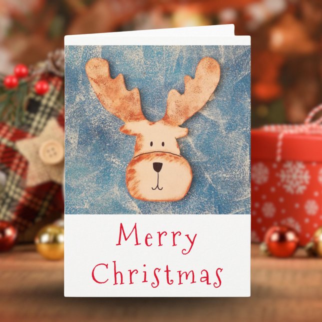 Deer Head Blue Winter Ice Merry Christmas Holiday Card (Creator Uploaded)