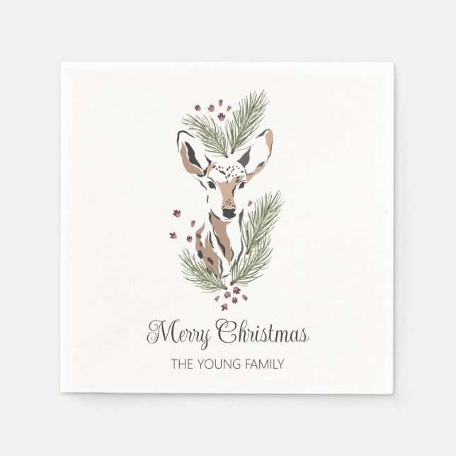 Deer head botanical Christmas Personalized Napkin (Front)