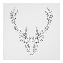 Deer Head Geometric Black & White Modern Art Print