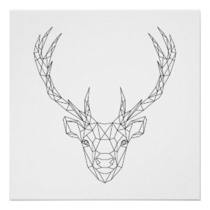 Deer Head Geometric Black & White Modern Art Print