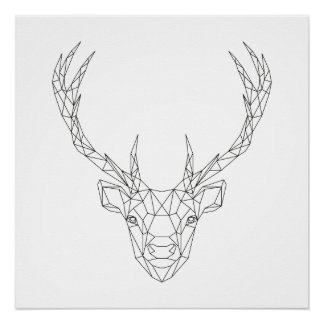 Deer Head Geometric Black & White Modern Art Print