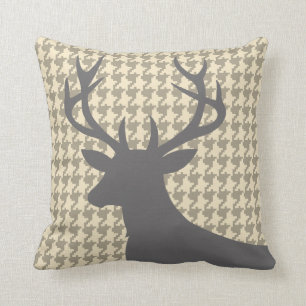 Deer Head Houndstooth   eggshell grey Throw Pillow