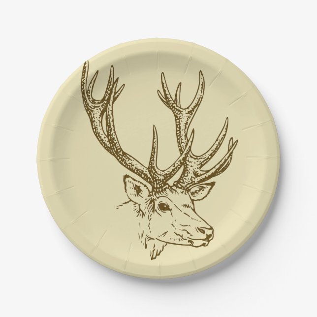 Deer Head Illustration Graphic Paper Plate (Front)