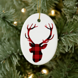deer head lumberjack buffalo Ceramic Ornament