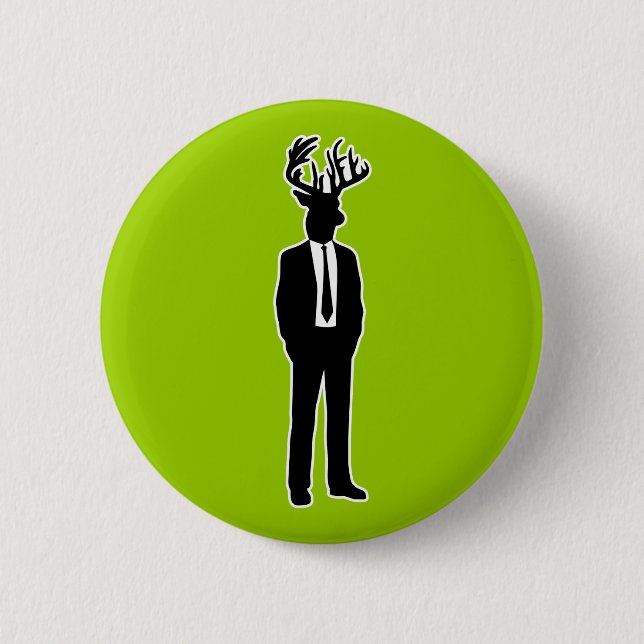Deer Head Man in a Suit and Tie 2 Inch Round Button (Front)