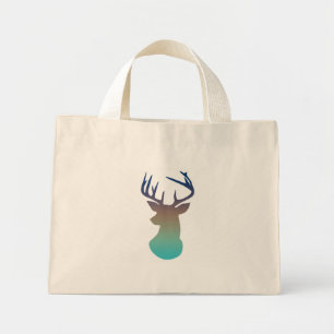 Deer Head Modern Ombre Watercolor Navy & Aqua Blue Mini Tote Bag