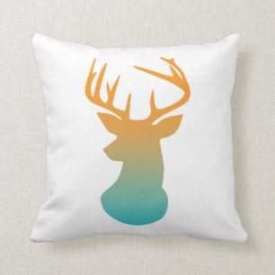 Deer Head Modern Ombre Watercolor Orange and Blue Throw Pillow