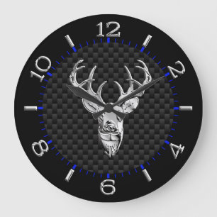 Deer Head on Carbon Fibre Style Print Large Clock