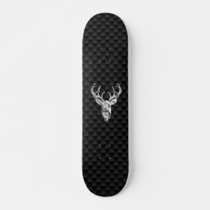 Deer Head on Carbon Fibre Style Print Skateboard