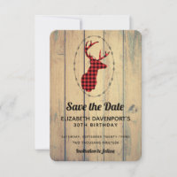 Deer head - Red Plaid Rustic Save the Date