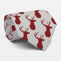 Deer Head - Rustic Red Plaid Pattern
