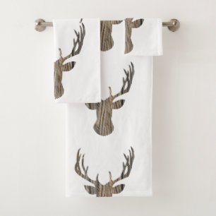 Deer Head Rustic Wood Towel Set
