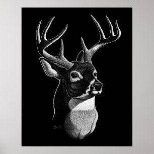 Deer Head Scratchboard-style Poster