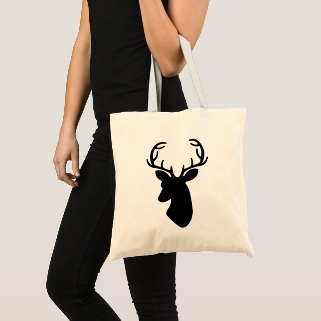 Deer Head Silhouette In Black Tote Bag (Front (Product))