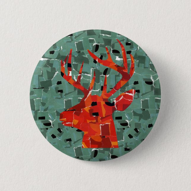 Deer head silhouette mosaic 2 inch round button (Front)