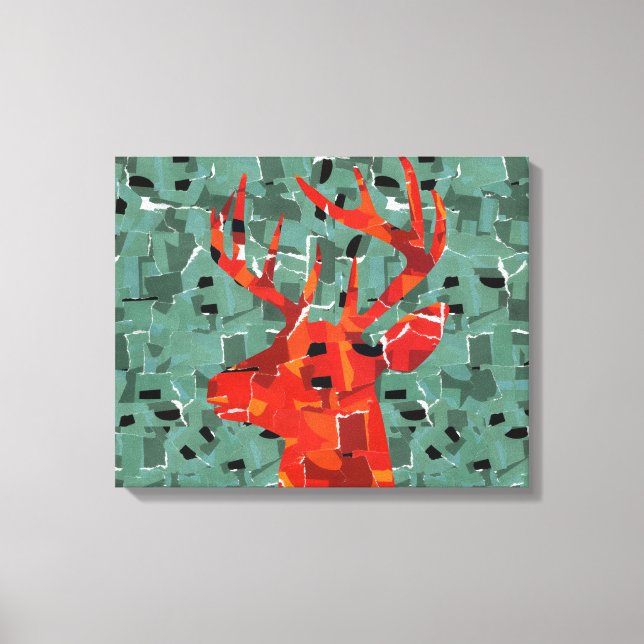 Deer head silhouette mosaic canvas print (Front)