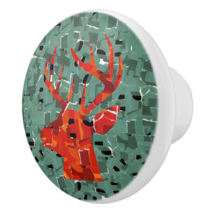 Deer head silhouette mosaic ceramic knob