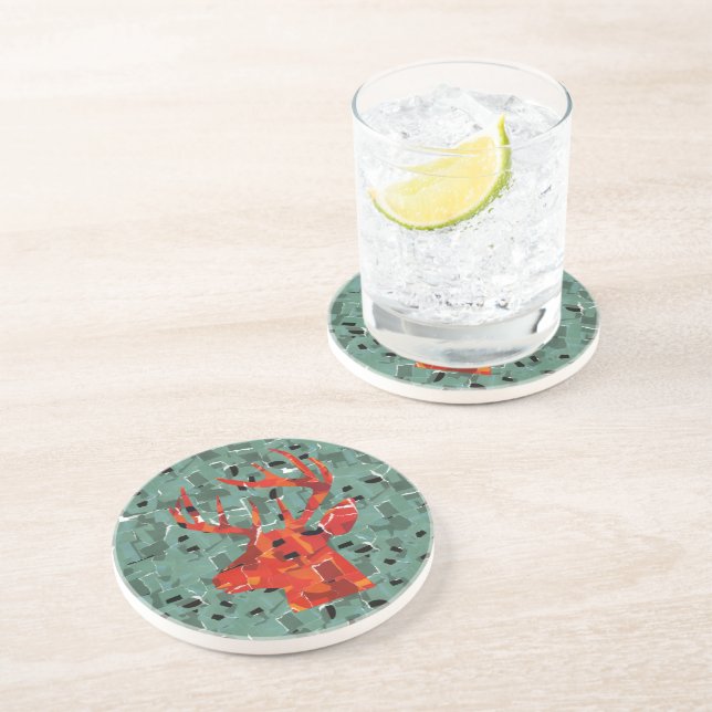 Deer head silhouette mosaic coaster (Side)