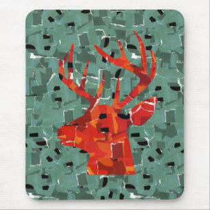 Deer head silhouette mosaic mouse pad