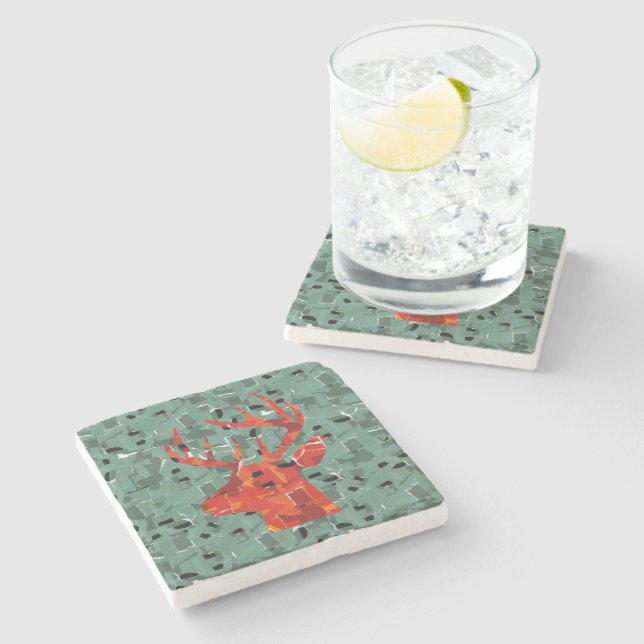 Deer head silhouette mosaic stone coaster (Side)