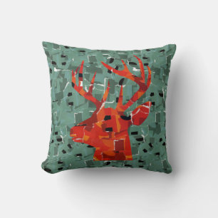 Deer head silhouette mosaic throw pillow