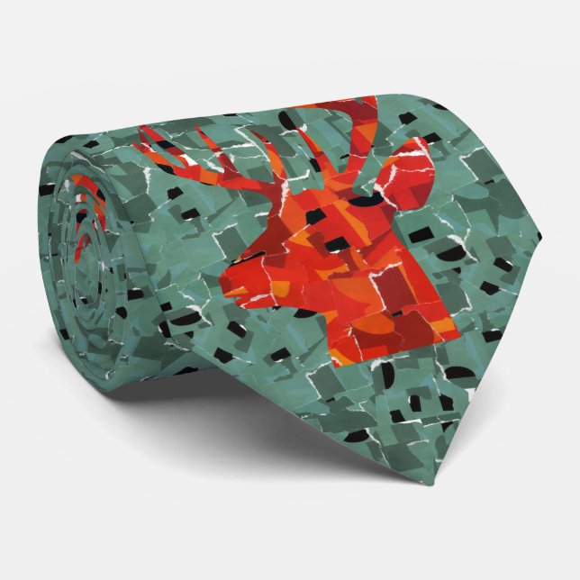 Deer head silhouette mosaic tie (Rolled)