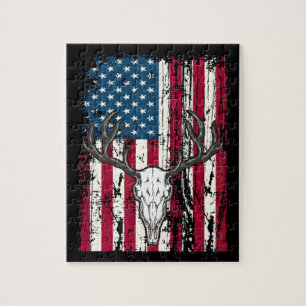 Deer Head Skull Hunting American Flag Jigsaw Puzzle
