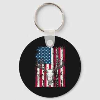 Deer Head Skull Hunting American Flag Keychain