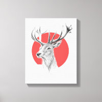 Deer head Stag drawing Red circle Animal art