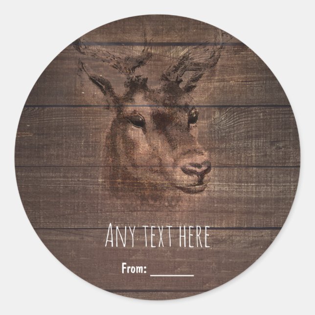 Deer Head String Lights & Wood Wedding Favour Classic Round Sticker (Front)