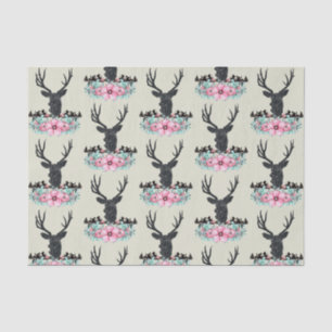 Deer Head w/ Flowers & Mountains Pattern Tissue Paper
