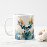Deer head with antlers and forest trees
