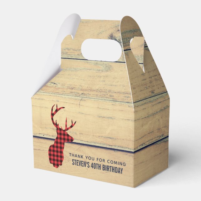 Deer Head with Antlers on Faux Wood Favor Box (Front Side)