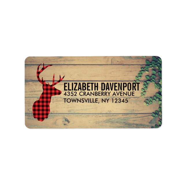 Deer Head with Antlers on Faux Wood - Rustic Label (Front)
