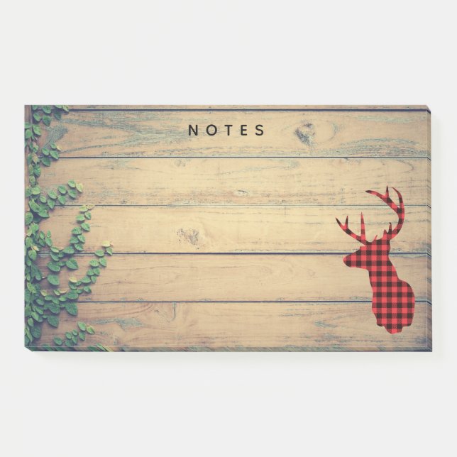 Deer Head with Antlers  on Wood Planks with Leaves Post-it Notes (Front)