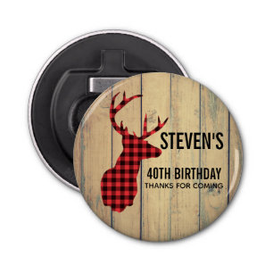 Deer Head with Antlers - Rustic Red Plaid Bottle Opener