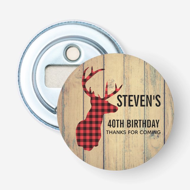 Deer Head with Antlers - Rustic Red Plaid Bottle Opener (Front)