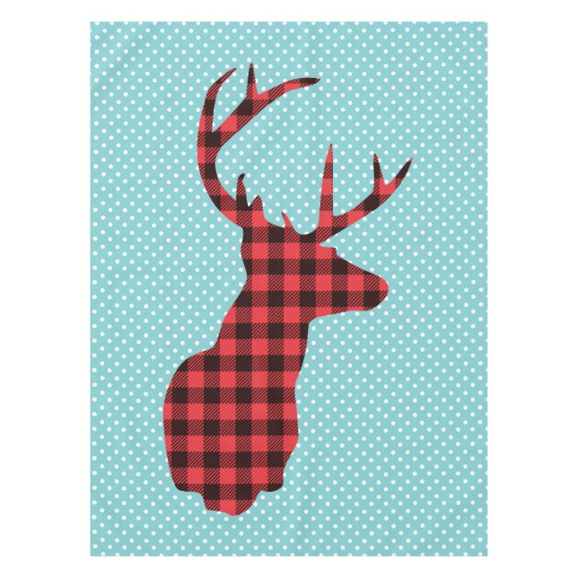 Deer Head with Antlers - Rustic Red Plaid Tablecloth (Front)