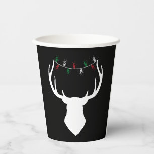 Deer Head With Christmas Lights On Antlers Paper Cups