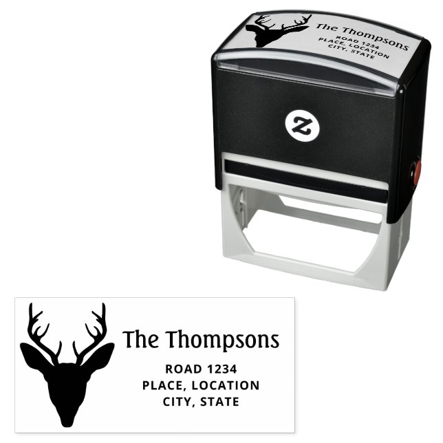 Deer Head With Custom Name And Address Self-inking Stamp (In Situ)