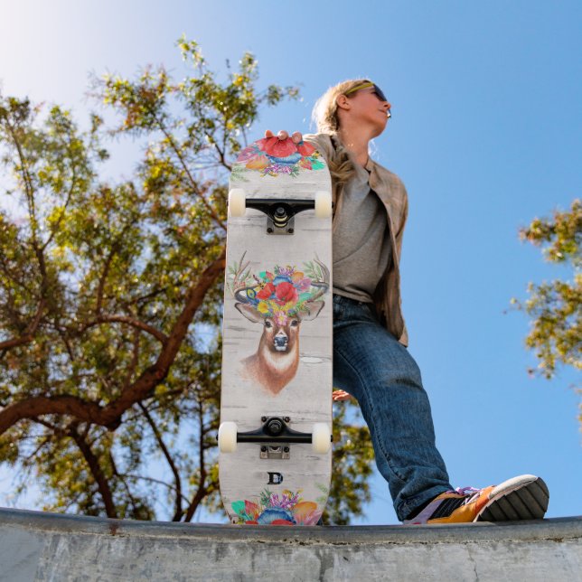 Deer Head with Flowers Dd Brand Skateboard (Outdoor 1)